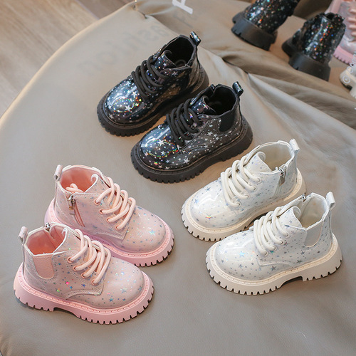 Autumn new arrival kids' shoes: girls' shiny leather fashion Martin boots, Korean-style low-cut versatile ankle boots—hot-selling!