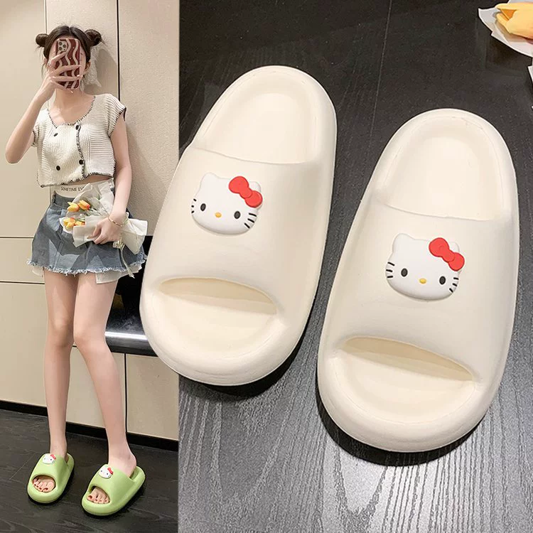 Ins Домашние тапочки с милым котенком для девочек с толстой подошвой и ощущением дерьма, домашние сандалии для ванной комнаты и тапочки с мягкой подошвой