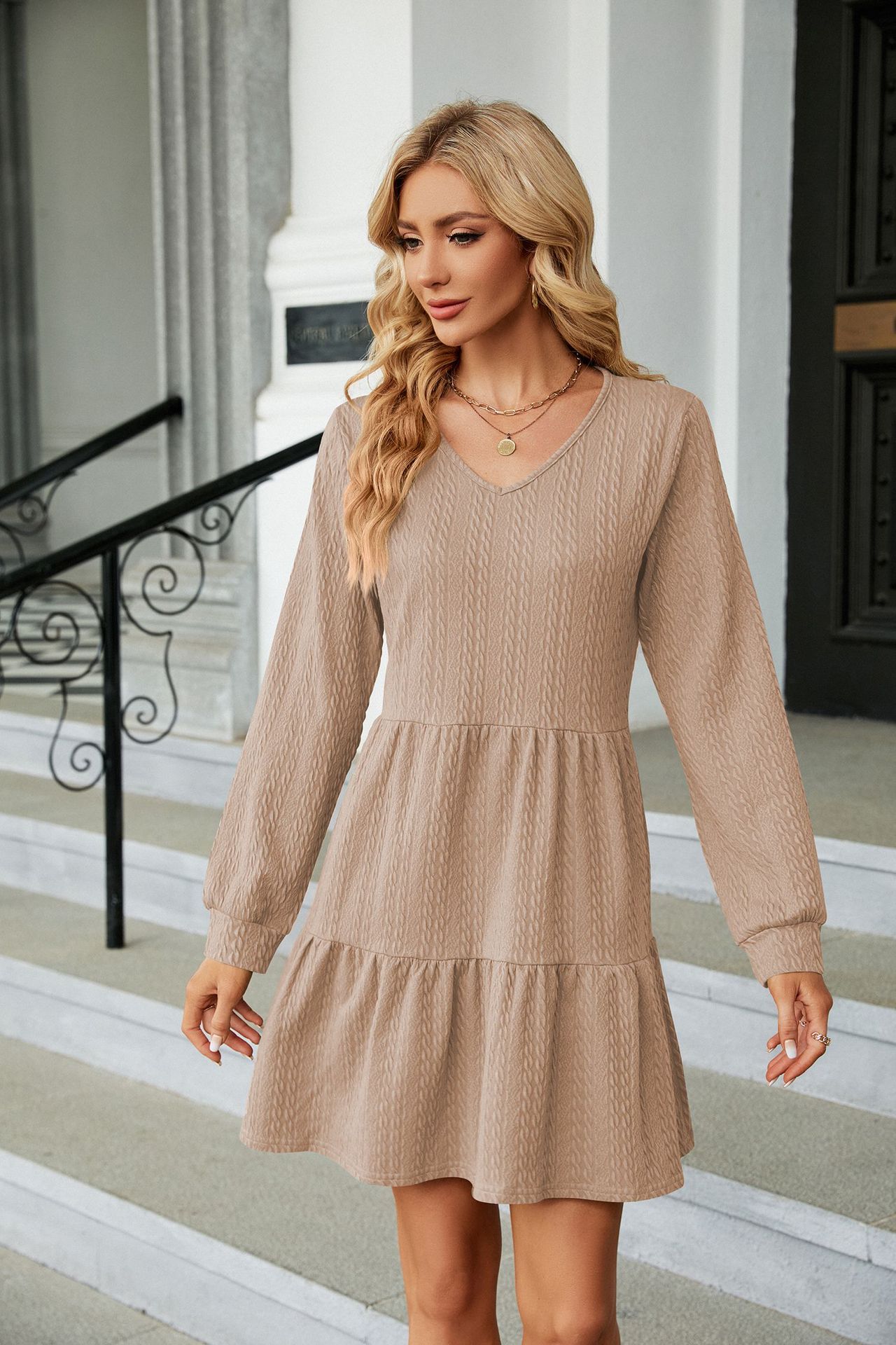 Women's Regular Dress Casual Classic Style V Neck Long Sleeve Solid Color Midi Dress Daily display picture 31
