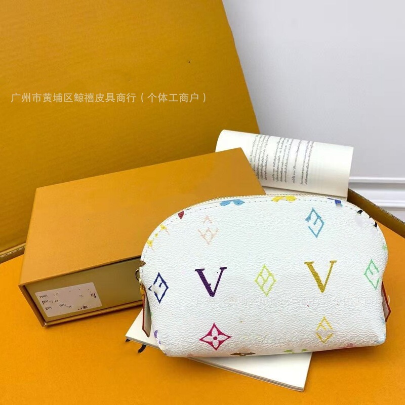 三彩化妆包真皮洗漱包外贸热销贝壳包经典潮流印花收纳包零钱包|undefined