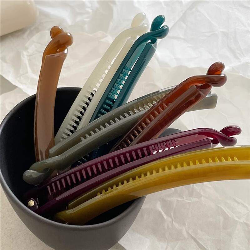 ハイポニーテール縦クリップモランディカラーテクスチャプラスチックヘアピン気質シンプルなワンラインバナナクリップ韓国風ヘアアクセサリー女性用|undefined