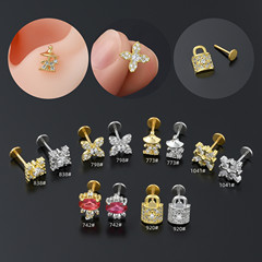 Cross-border best-selling creative flat-back ear bone studs & lip piercings—stainless steel barbell style, perfect for nurturing healed ear piercings. Women's European/American-style piercing jewelry.