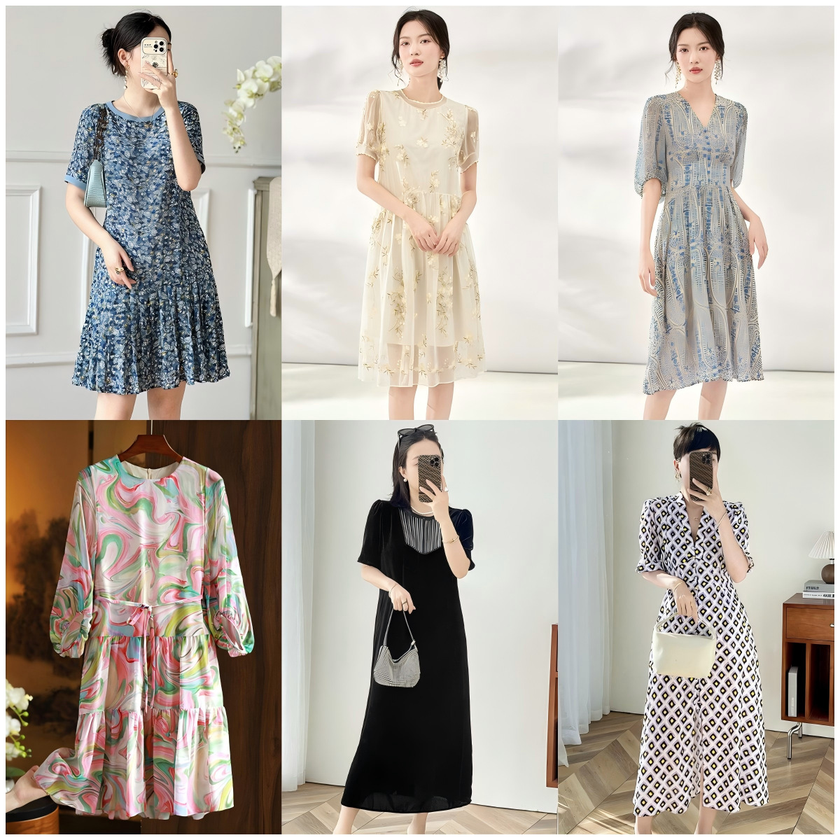 Đầm maxi lụa tơ tằm thắt eo mùa xuân hè — 2414207 - Màu xanh da trời