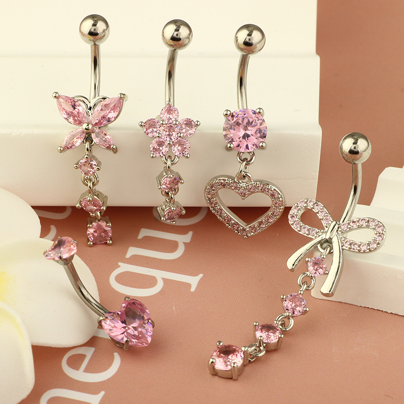 Holiday, Daily Occasion 304 Stainless Steel Material 1 Piece Belly Rings Simple Style Heart Shape 304 Stainless Steel Inlay Zircon