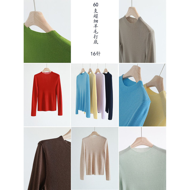 Advanced Version of Multi-Color 16-Needle Half Turtleneck Knitwear, Slim Fit, Thin Pullover, Pure Color Inner Top