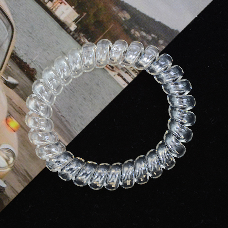 簡約氣質透明電話繩發圈批發彈性螺旋發繩扎頭髮頭繩高馬尾髮飾