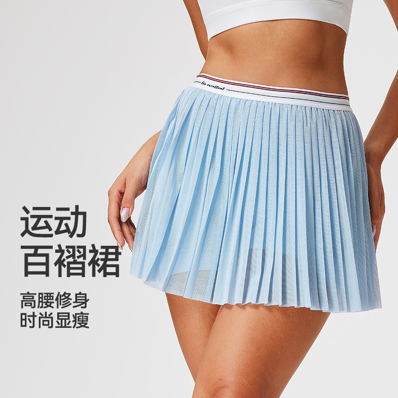 Falda deportiva corta transfronteriza para mujer, falda plisada con diseño antiexposición, adecuada para correr, fitness, tenis, bádminton, estilo delgado de verano.