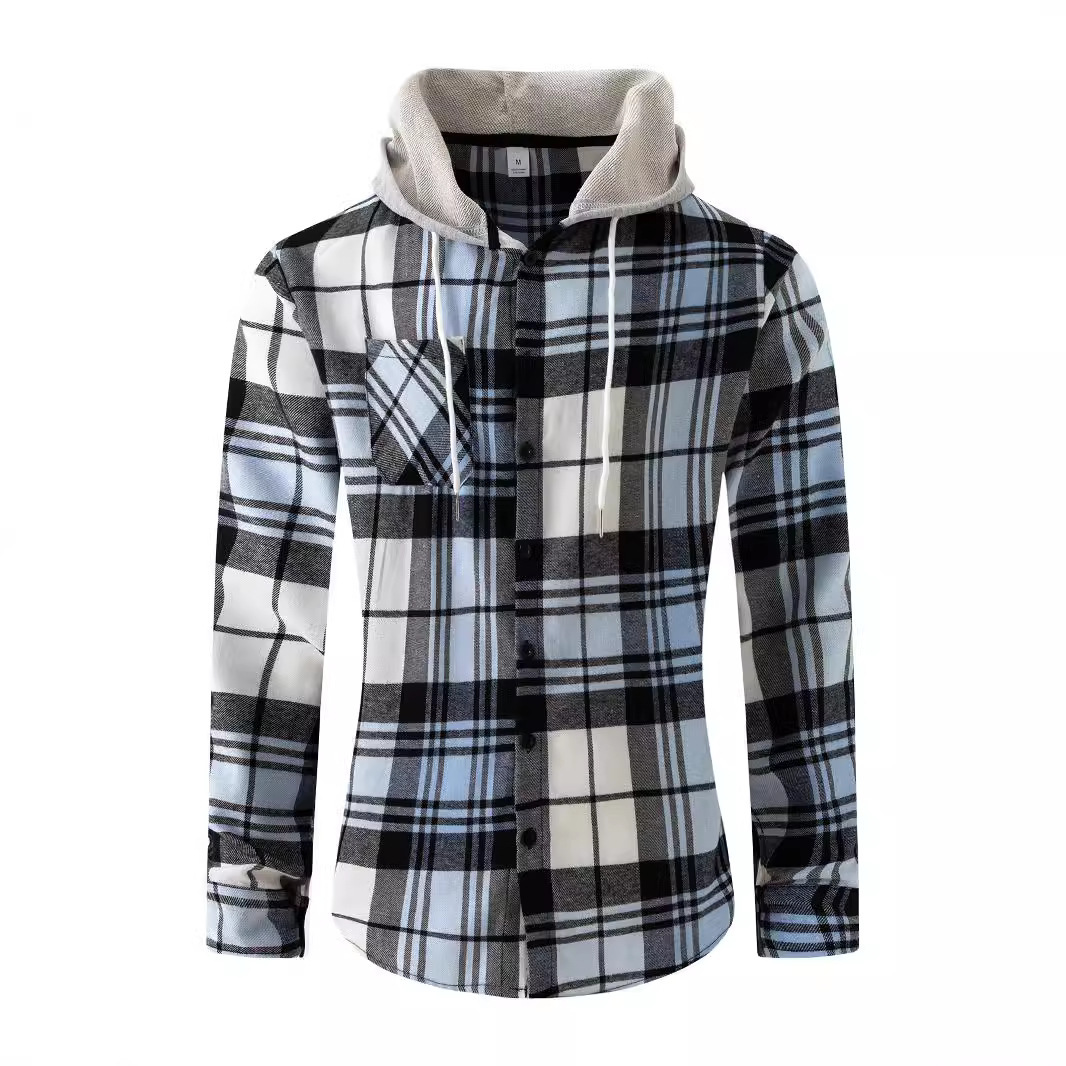Felpa con cappuccio in flanella a quadri di vendita calda primavera e autunno, camicia casual da uomo di grandi dimensioni_voghion.com