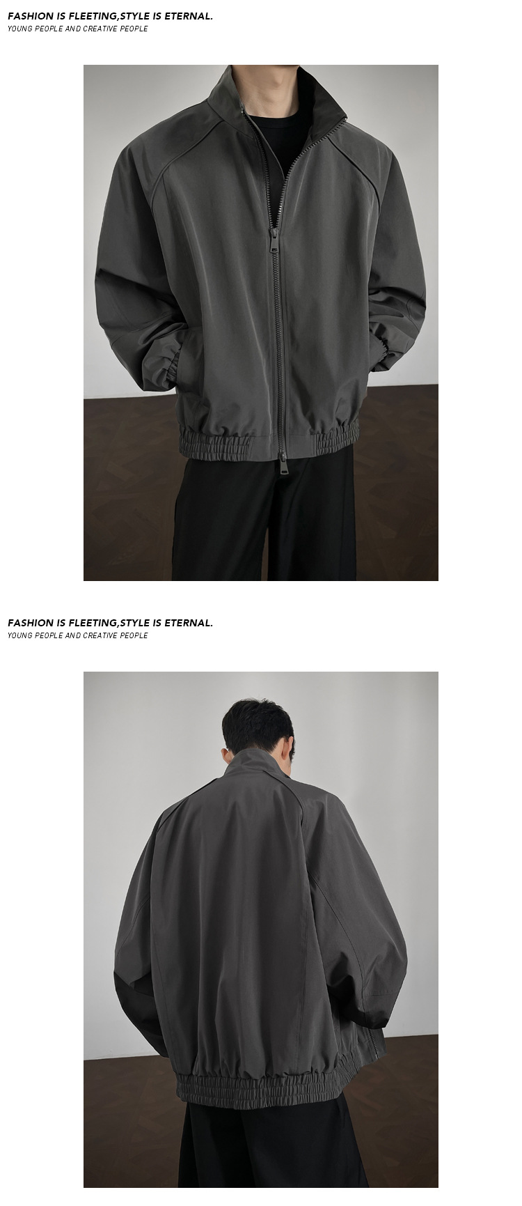 Bomber Cleanfit destrutturato con colletto alto da uomo, modello baseball corto in stile americano con spalla strutturata_voghion.com