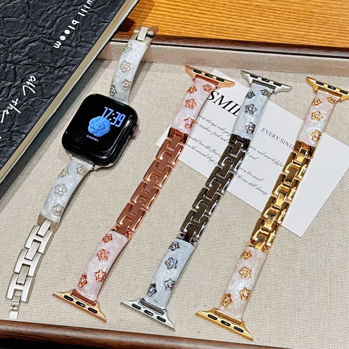 Flower Glue Metal Curved Strap Suitable for Apple 11Th Generation Xiaomi Bracelet 8/9Pro Huawei Bracelet 8/9/10