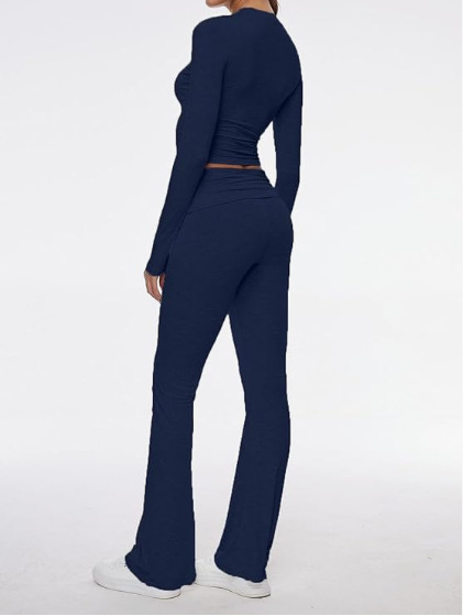 336g Weight Long Sleeve Sleeve Length Spandex, Polyester Fabric Type Pant Co-ord Set Sets Type 2 Pieces Set Quantity Holiday, Daily Occasion Round Neck Neckline Slim Fit Type Solid Color Pattern Summer, Spring Season Women's Gender Streetwear Style Holiday Daily Women's Streetwear Solid Color Spandex Polyester Pant Co-ord Set Pants Sets 7