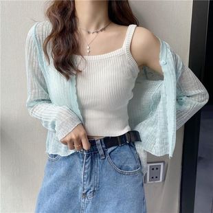 Sun Protection Cardigan Jacket for Women 2025 Summer Thin Outer Loose Long-Sleeved Knitted Short Spring & Fall Top Ins Trend