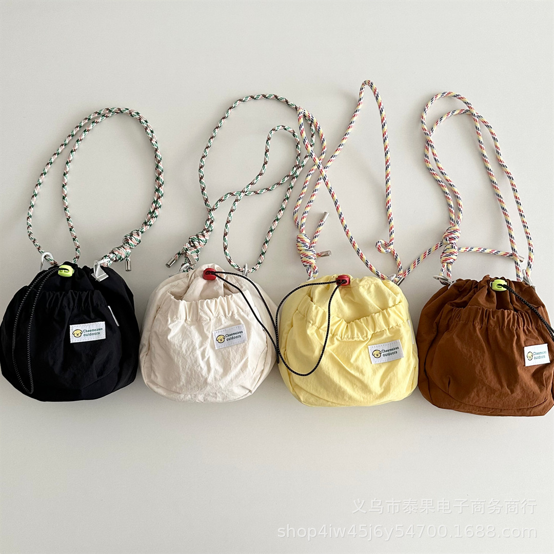 Korean-Style Ins Style Children's Simple Solid Color Drawstring Lightweight Summer Crossbody Shoulder Bag for Boys and Girls Coin Purse