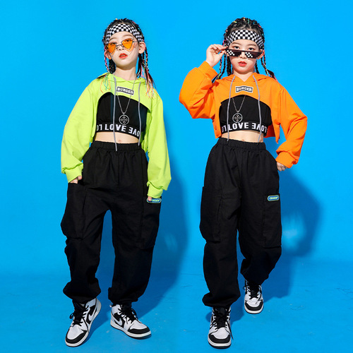 Girls' Jazz Dance Performance Costume - New Style Long Sleeve Belly-Baring Hip-Hop Jazz Street Dance Show Performance Trendy Costume Dance Practice