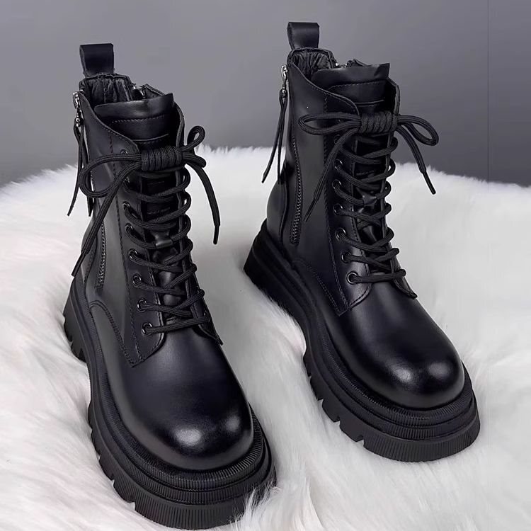 Black Thick-Soled Martin Boots for Women, 2025 New Autumn and Winter British Style Trendy Short Boots for Petite Women Black Thick-Soled Martin Boots for Women, 2025 New Autumn and Winter British Style Trendy Short Boots for Petite Women
