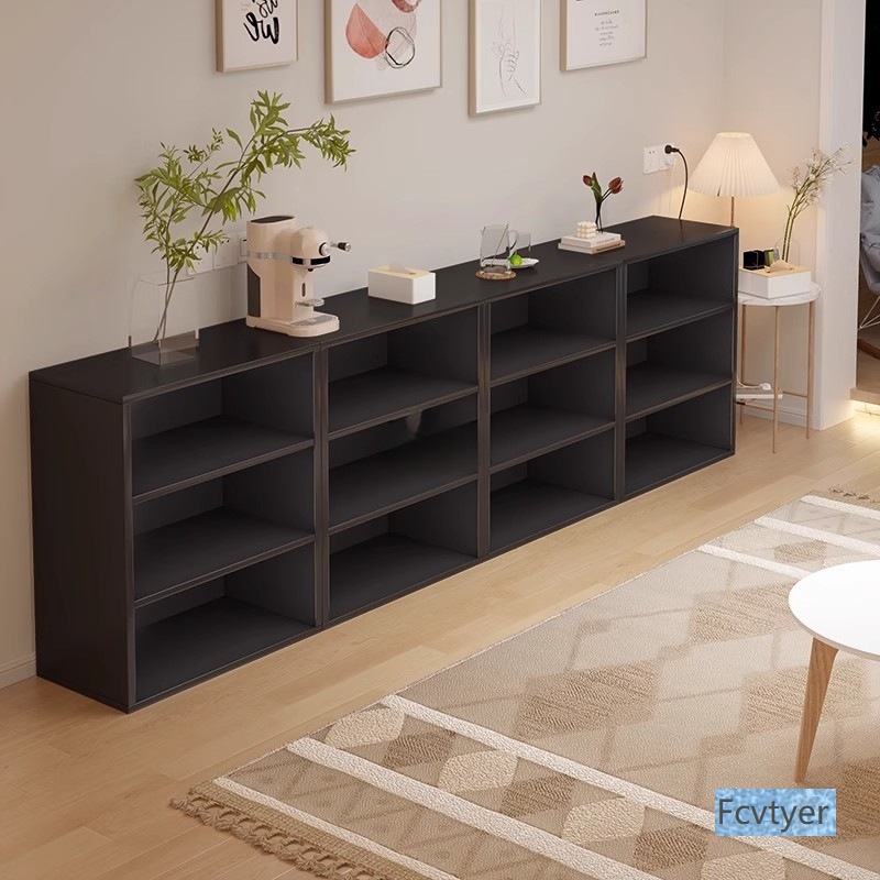 Changyuebang Low Bookcase Living Room Black Medieval Plaid Floor-Standing Storage Rack Home Scandinavian Bookshelf Wall Cabinet