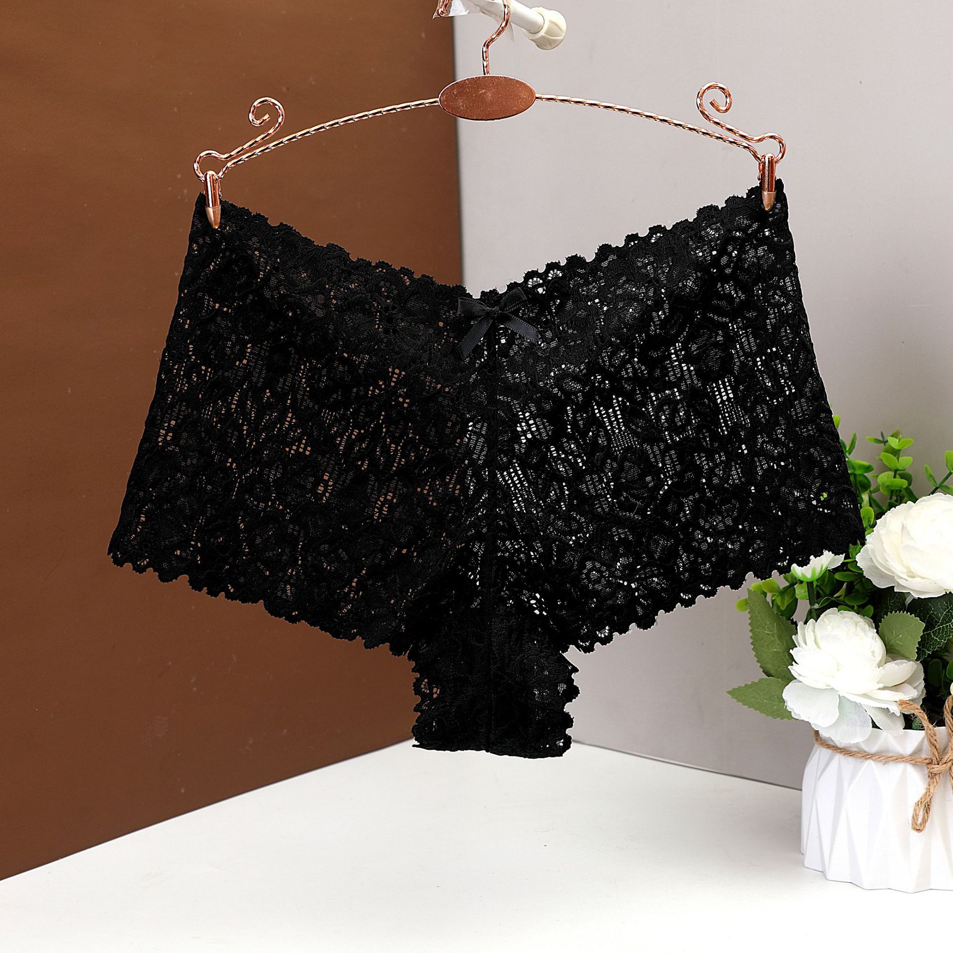 Calzoncillos boxer de encaje para mujer calzoncillos sexy jacquard hueco mujeres puro deseo ropa interior anti-caída bragas de fondo mujeres 6838