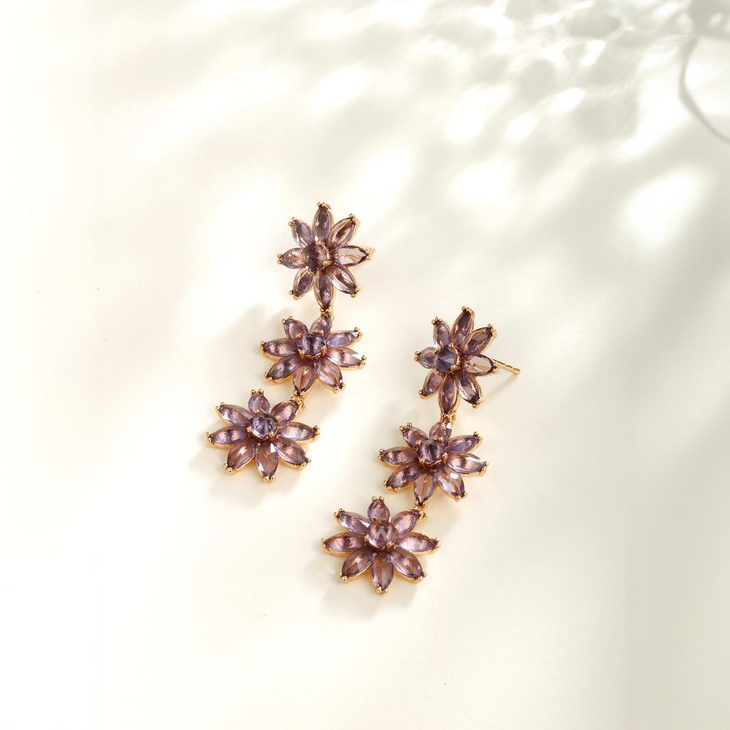 Xuping joyas gemas artificiales coloridas pendientes de flores largas para mujeres pequeños pendientes de moda frescos y lujosos de alta calidad