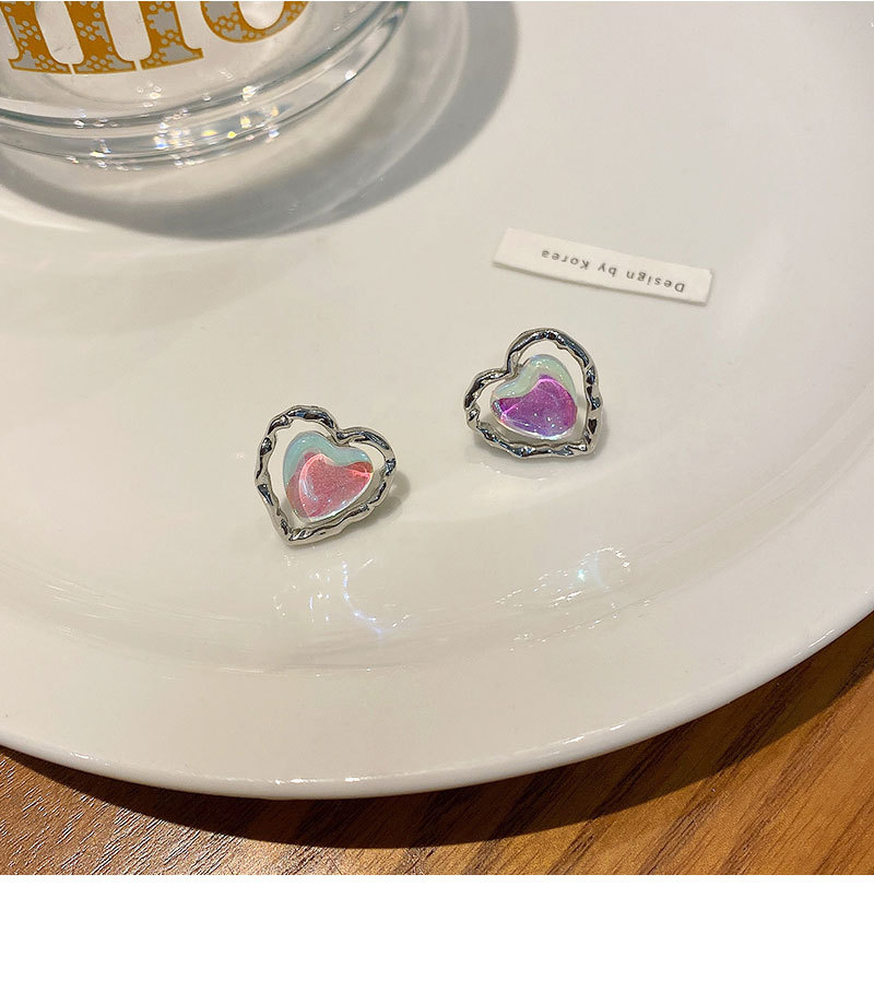 Fashion Heart Shape Resin Copper Plating Ear Studs 1 Pair