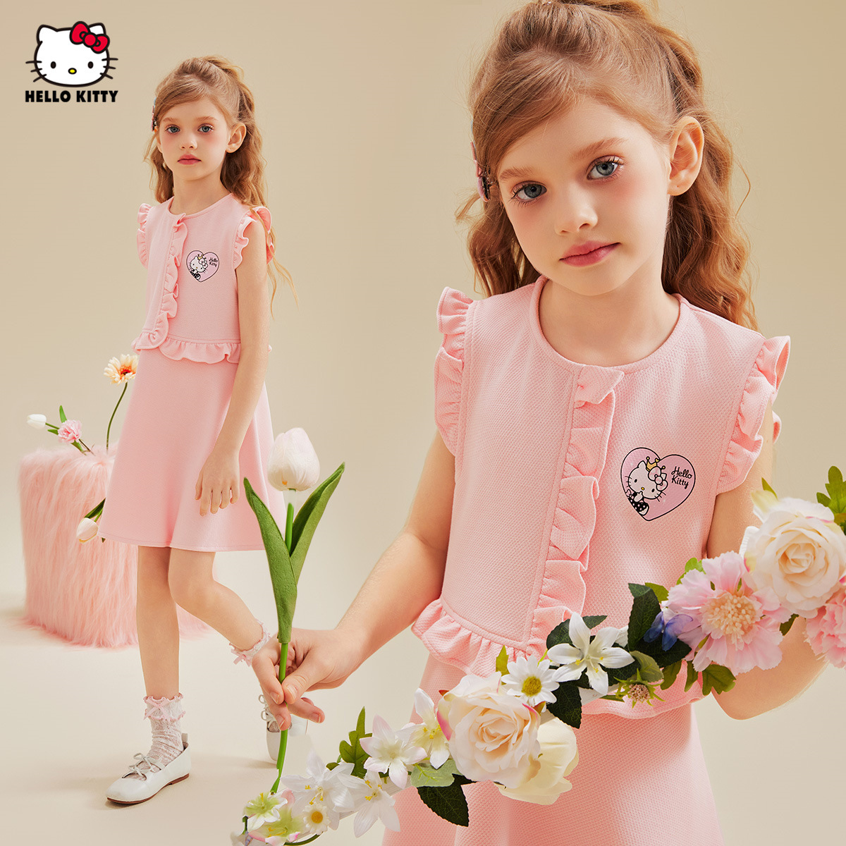 Girls' Summer Ruffled Stylist dress 2025 New Sweet Lace Summer Medium and Large Children's Dress