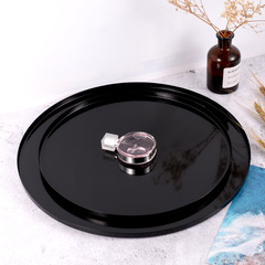 高光黑色金屬圓形托盤 北歐ins風輕奢收納圓盤樣品房裝飾擺件茶盤