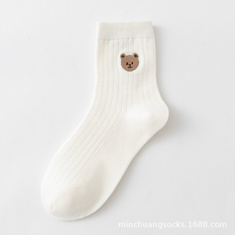 Гольфы (knee socks) в японском стиле, белые, с вышивкой медвежат, демисезонный универсальный размер