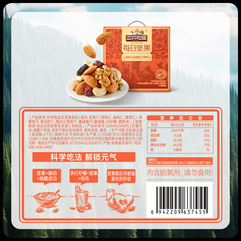 【每包不到1元】三只松鼠每日坚果4+3箱装450g坚果零食礼盒超值dy|undefined