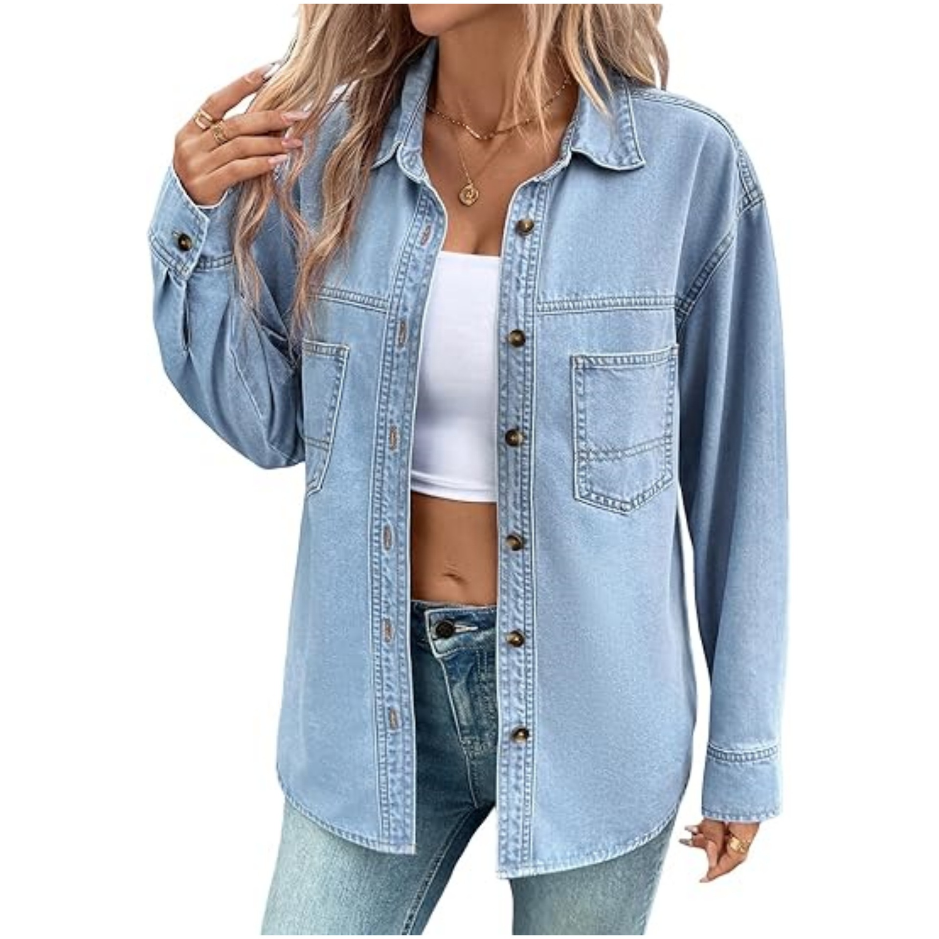 European and American Cross-Border 2026 Foreign Trade Women's Clothing New Style Washed Vintage Denim Shirt Casual Long-Sleeve Top for Women