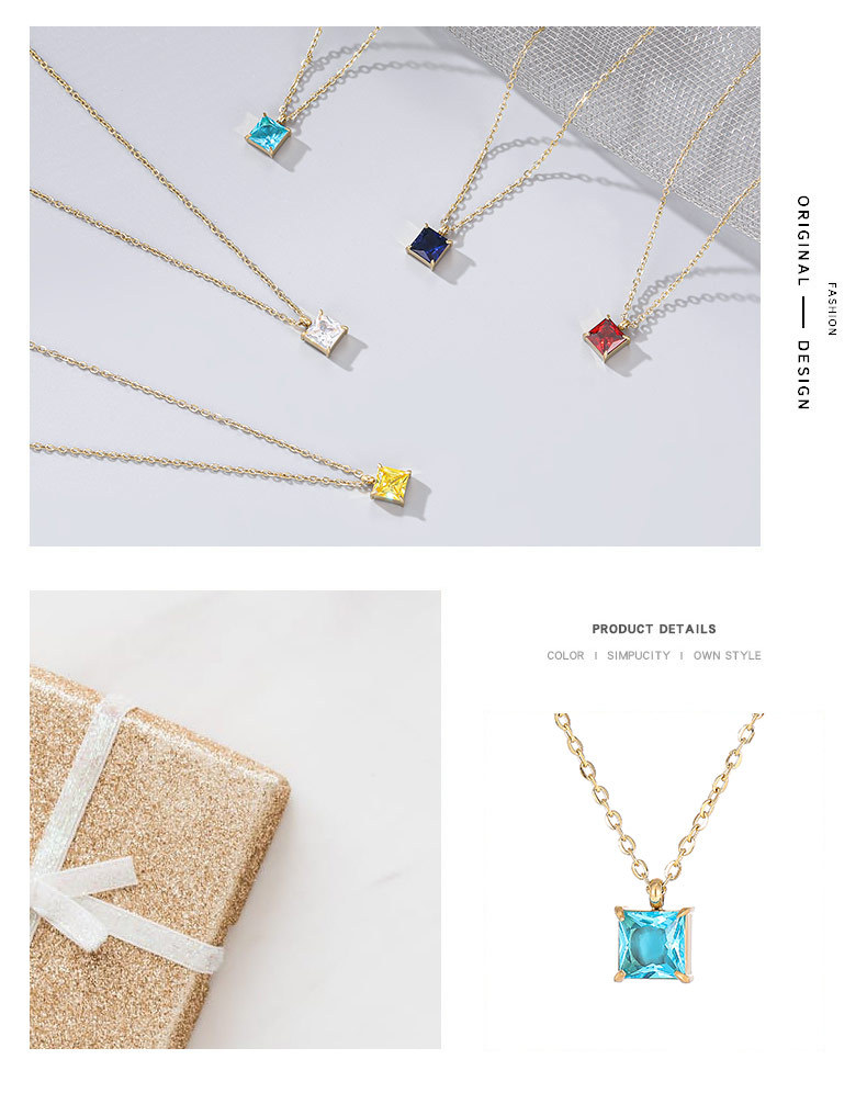 Fashion Geometric Titanium Steel Inlay Zircon Pendant Necklace Colorza_colorza_2