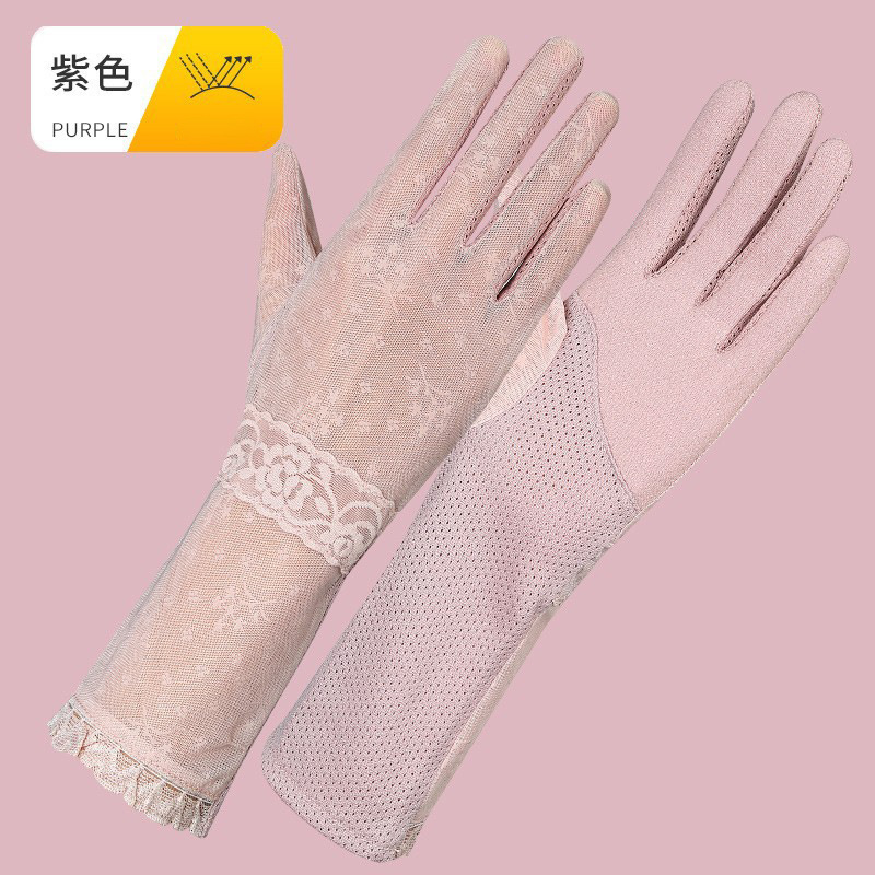 Guantes de protección solar para mujer guantes de pantalla táctil de encaje de media longitud de seda de hielo antideslizante para conducir