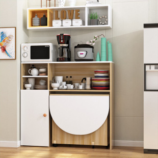 Simple small apartment folding dining table side cabinet table cabinet microwave cabinet combination multifunctional multi -function can move dining table