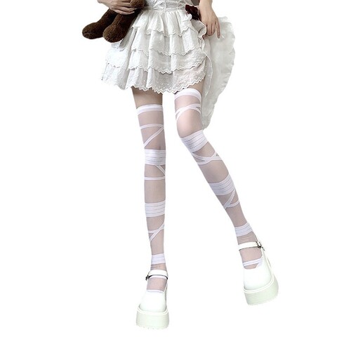 Black stocking fishnet stocking feminine black hot girl subculture white punk style hole bandage Y2 one-piece pantyhose dropshipping