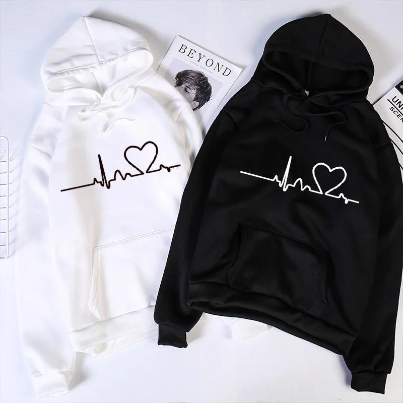 New Women Casual Hoodies Autumn/Winter Heartbeat Print Men L
