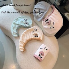 シャワーキャップドライヘアキャップ女性の厚い超吸収性速乾性かわいいチェック柄ウサギコーラルベルベットドライヘアタオルターバン卸売