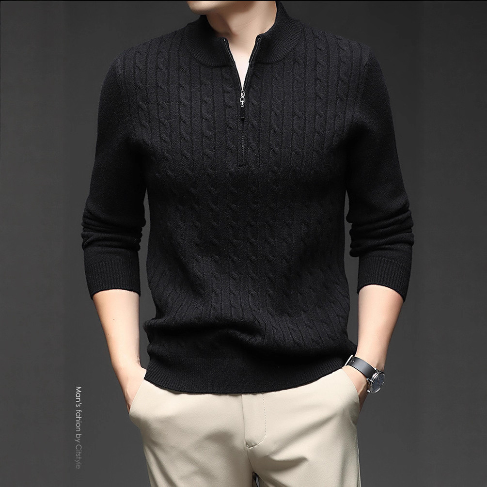 Jacquard de color sólido transfronterizo jersey de punto de aguja de invierno de mediana edad hombre casual suéter de semicirremolca