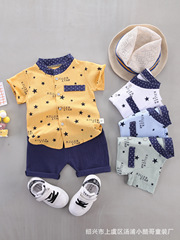 Children's Summer Cross-border Printed Shirt Short Sleeve Two-Piece Set for Infants and Toddlers, Korean Style, Manufacturer's Trendy Wholesale