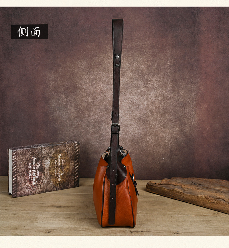 Túi đeo chéo nữ da bò thật vintage, kiểu dáng ôm sát nách — Vàng cổ điển, Màu xanh cổ điển, Nâu cổ điển, Xám đen cổ điển chi tiết 20