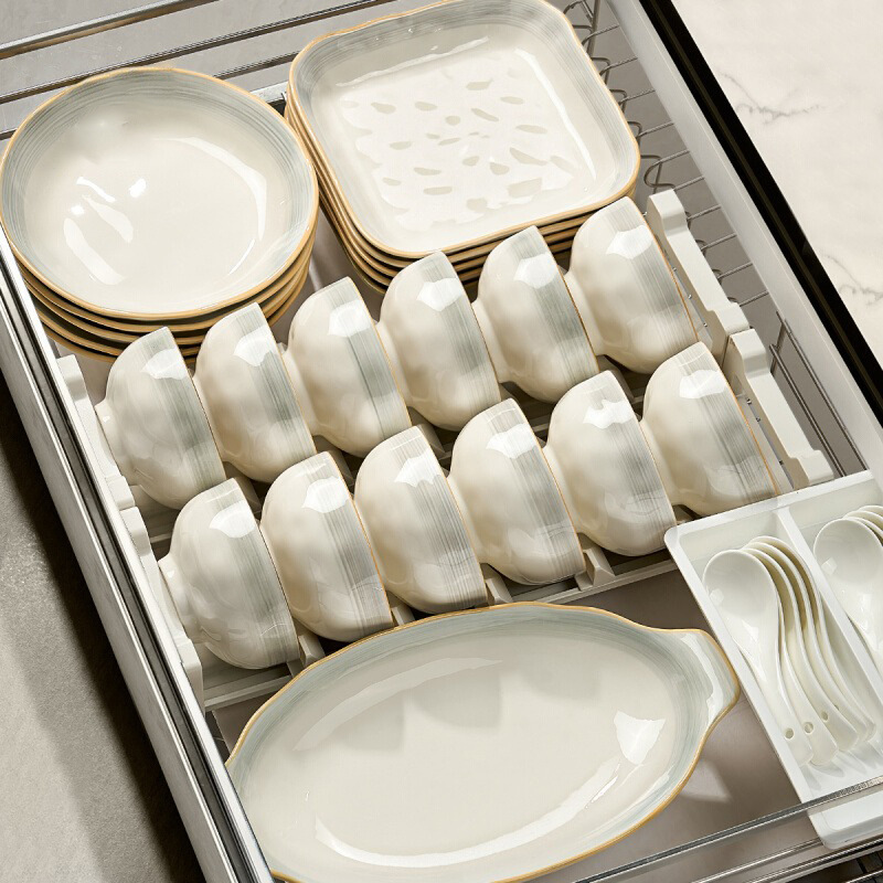 Juego de platos y cuencos de cerámica simple y elegante con acabado bajo vidriado, vajilla de cerámica de alta calidad para uso doméstico, que incluye cuencos, tazones para sopa, platos, cucharas y palillos.