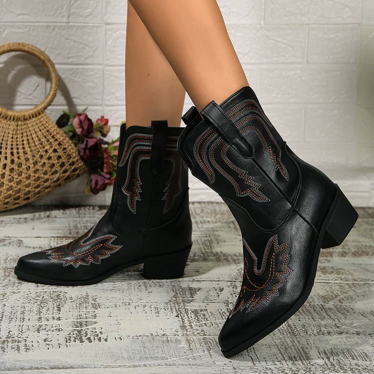 Foreign trade large size printed knight boots 2024 autumn and winter new square heel mid-calf western cowboy style women's boots Amazon women
