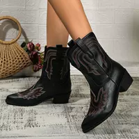 Foreign trade large size printed knight boots 2024 autumn and winter new square heel mid-calf western cowboy style women's boots Amazon women