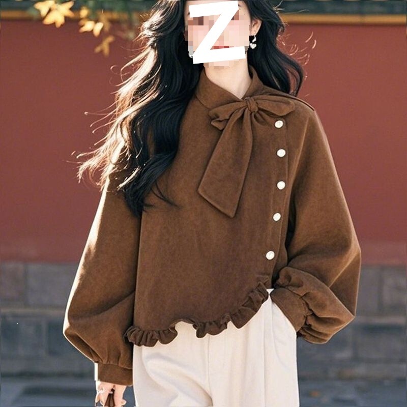 French-Style Light Mature Style Socialite Versatile Shirt for Women, Spring and Autumn Design with Bowknot, Irregular Shirt with Exposed Shoulders French-Style Light Mature Style Socialite Versatile Shirt for Women, Spring and Autumn Design with Bowknot, Irregular Shirt with Exposed Shoulders