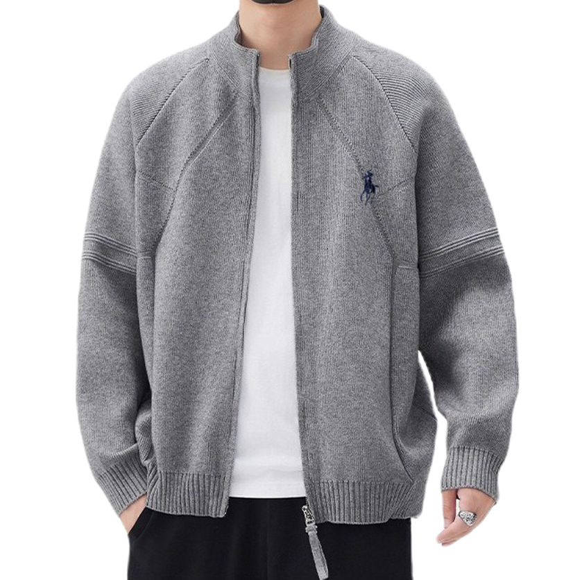 Explosiones transfronterizas de tamaño europeo de montar marca bordada doble cremallera jersey suéter cardigan chaqueta fábrica al por mayor