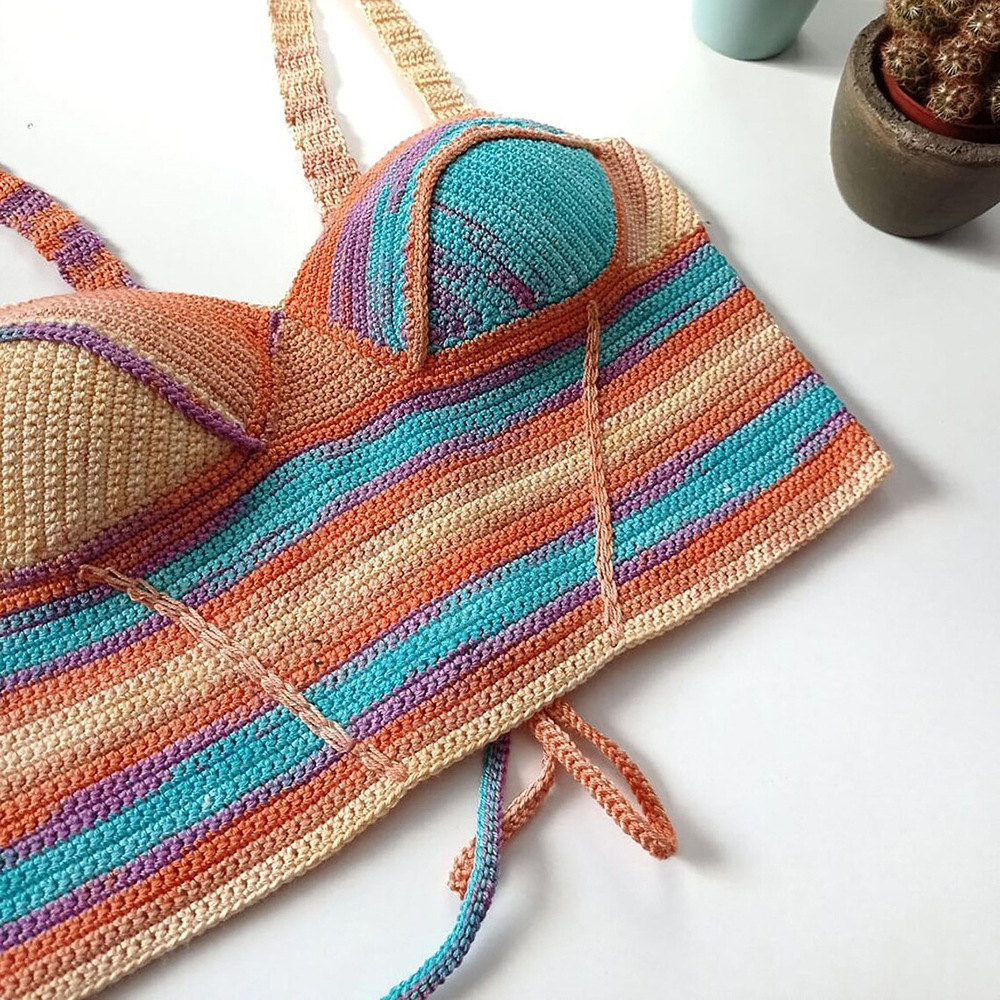 欧美新款海边温泉度假性感吊带沙滩上衣女夏季露背手工钩编裹胸