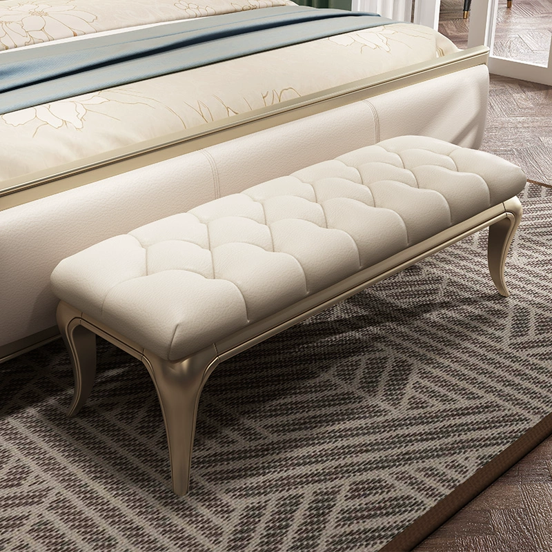 Американский табурет для кровати из массива дерева и кожи Panna, постмодернистский стиль, легкая роскошь, простой табурет для спальни, табурет для кровати, дивана или пальто.