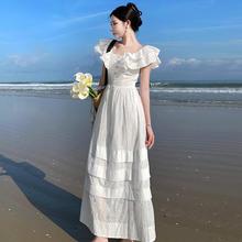 Women's Dresses 跨境shein法式白色方领荷叶边新款气质连衣裙女