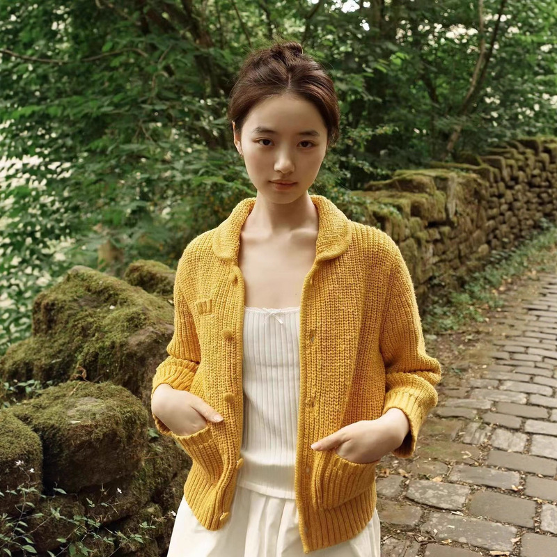 复古甜美气质翻领长袖针织开衫女俏皮减龄日常百搭时尚显瘦短上衣|undefined