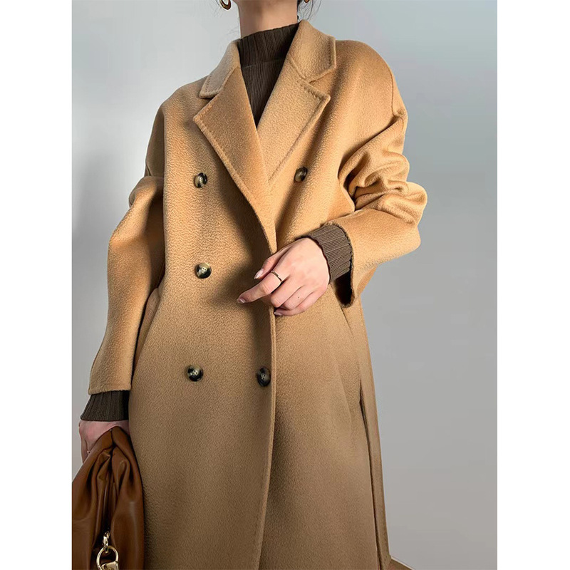 M's max same style 101801 water ripple double-sided cashmere coat Women's Light luxury high-end double-breasted woolen coat