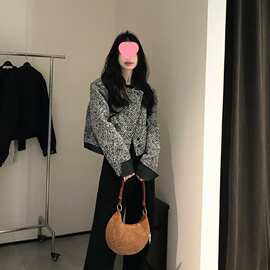 小香风法式轻奢黑色小香风外套女春秋季小众设计感小个子短款