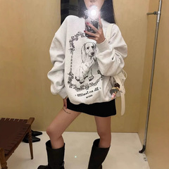 スポット韓国の小衆潮牌OPEN * Y犬のプリントカジュアルなゆるい丸首と秋冬のセーターの上着