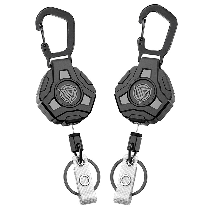 Black Polygonal Mountaineering Buckle Easy Pull-up Steel Wire Rope Telescopic Anti-losing Anti-theft Keychain